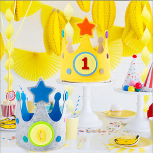 Nuevo diseño estrella cinta mágica DIY corona fieltro feliz fiesta sombreros primer 1er cumpleaños fiesta sombrero fieltro cumpleaños sombreros para niños - Product Image 2