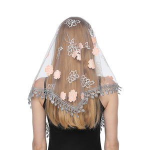 وشاح نسائي على شكل مثلث لشال صلاة الكنيسة, شال نسائي مطرز من الدانتيل مزهر بشرابة ، حجاب للمسنين في الكنيسة - Product Image 5