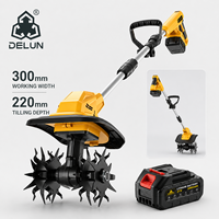 DELUN Motoculteur sans fil compact 21V, batterie 3.0Ah, largeur de travail 300mm, profondeur de travail 220mm, pour la culture des jardins et des pelouses