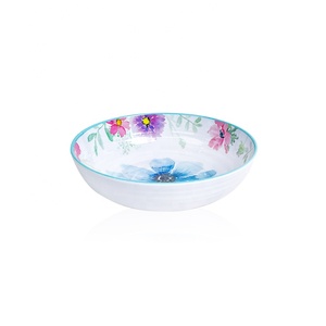 Bol rond en mélamine Bestwares, motif floral aquarelle personnalisé, bord turquoise, pour restaurant, dessert, salade - Product Image 1