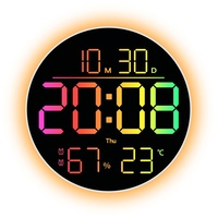Jam Dinding Ruang Tamu RGB Baru Model Lintas-Batas, Digit Besar, Warna Berubah, Lampu Ambient, Termometer, Perpetual