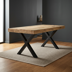 Table à manger en bois réglable de style industriel moderne, fabriquée à la main, en métal, pour villa, appartement, 6 places - Product Image 2