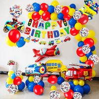 Kit de Bannière Joyeux Anniversaire Thème Transport : Autobus Scolaire, Train, Camion de Pompiers, Moto, Avion – Décoration de Fête d'Anniversaire pour Enfants