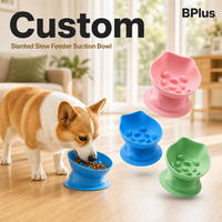 BPlus Gamelle inclinée en silicone pour animaux de compagnie avec ventouse et barrières anti-gloutonnerie pour chats à mange rapide, petite 150 ml, contrôle des morsures pour chatons, pour une alimentation saine