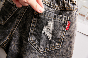 Shorts en jean gris foncé et bleu pour filles, style été 2020, du tout-petit au jeune fille, avec imprimé guépard et effet usé, pour tailles 2-9 ans - Product Image 6