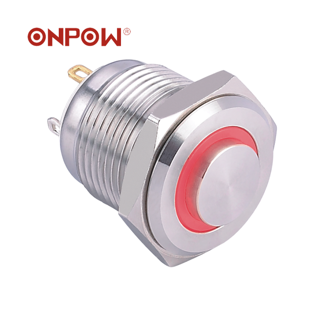 ONPOW 16mm Waterproof High Round Ring Illuminated INOX Push Button Switch (GQ16PH-10E/J/R/1.8V/S) CE, RoHS