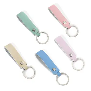 Factory Price Wholesale Colorful Square Pendant Simple Leather Keychain Custom