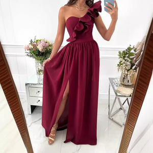 Dropshipping Shopify Plus <b>Size</b> Womens <b>One</b> Shoulder Sleeveless Ruffle Hem Side Slit Maxi <b>Dress</b> Elegant Summer - Product Image 2
