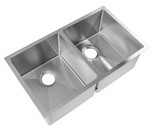 Malaysia Handmade Modern Undermount <b>Kitchen</b> <b>Sink</b> 50/50 Double-<b>Bowl</b> Rectangular 304 Stainless Steel with Two Holes RD-3118 - Product Image 4