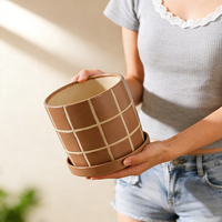 Décoration d'intérieur et de jardin, pots à plantes succulentes vertes à carreaux, emballage en carton, pot en céramique