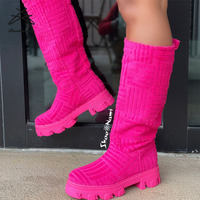 Plus la Taille 36-43 De Luxe Designer Bottes Femmes Long Genou Longueur Marques Femmes de Velours Bottes Moto Bottes Pour Femmes