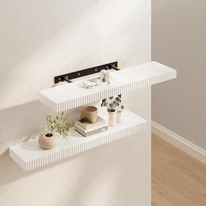 24 Zoll Set mit <span class=keywords><strong>2</strong></span> Weißen Holz-Schweberegalen mit Halterungen für Badezimmer Schlafzimmer Wohnzimmer - Product Image 4