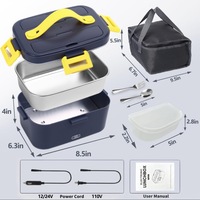 Boîte à lunch auto-chauffante grande capacité, portable, 2-en-1, électrique, 12v/24v/110v/220v
