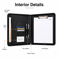 Portafolio de Cuero A4 con Cierre y Logotipo Personalizado, Organizador de Negocios, Bolsa para Documentos de PU Premium con Ranuras para Tarjetas y Portapapeles, Venta al Por Mayor OEM