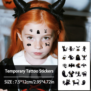 Autocollant <span class=keywords><strong>tatouage</strong></span> temporaire Halloween chauve-souris Halloween <span class=keywords><strong>chat</strong></span> <span class=keywords><strong>noir</strong></span> dessin animé <span class=keywords><strong>tatouage</strong></span> étanche adapté au visage bras doigt - Product Image 2