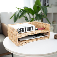 Panier de rangement double couche en jacinthe d'eau naturelle rustique, tressé à la main, écologique, pour bureau, documents et papiers - Vente en gros