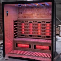Sauna électrique infrarouge lointain à vapeur pour 2 personnes, en bois massif de pruche moderne, avec panneau de commande numérique, 4 chauffages et fonction sel de l'Himalaya