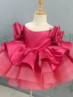 Nouveau Satin Perle Enfants 1 Ans Bébé Anniversaire Fluffy Fil Princesse Rose Robe Fête Porter