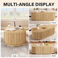 Table basse ovale en bois avec plateau relevable et grand espace de rangement, design moderne et luxueux pour salon