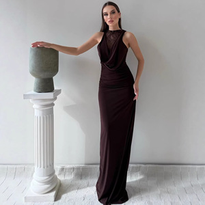 Robe longue évasée dos nu style français, tendance transfrontalière, été 2026, sexy, avec dentelle ajourée en polyester - Product Image 4