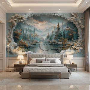 Papel Tapiz 3D en Relieve con Diseño <span class=keywords><strong>de</strong></span> Paisaje Fantástico Impermeable para Decoración <span class=keywords><strong>de</strong></span> Paredes del Hogar, <span class=keywords><strong>Ventanas</strong></span>, Rocas, Cielo, Montañas, Bosque y Río - Product Image 4