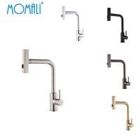 Robinet de cuisine moderne monotrou en acier inoxydable nickel brossé, mitigeur chaud/froid avec douchette extractible en céramique