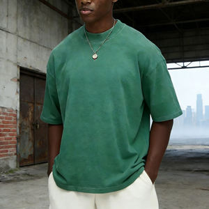 Camiseta de Hombre, Corte Cuadrado, Hombros Caídos, Cuello Redondo Simulado Vintage, Camiseta Lisa Lavada, Diseño Personalizado al por Mayor, Camiseta de Algodón de Primavera para Hombre - Product Image 4