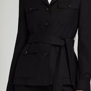 Elegante Completo da Donna <span class=keywords><strong>in</strong></span> Lana Nera <span class=keywords><strong>con</strong></span> <span class=keywords><strong>Cintura</strong></span>, Blazer Casual da Abbinare <span class=keywords><strong>con</strong></span> Pantaloni a Gamba Larga - Product Image 4