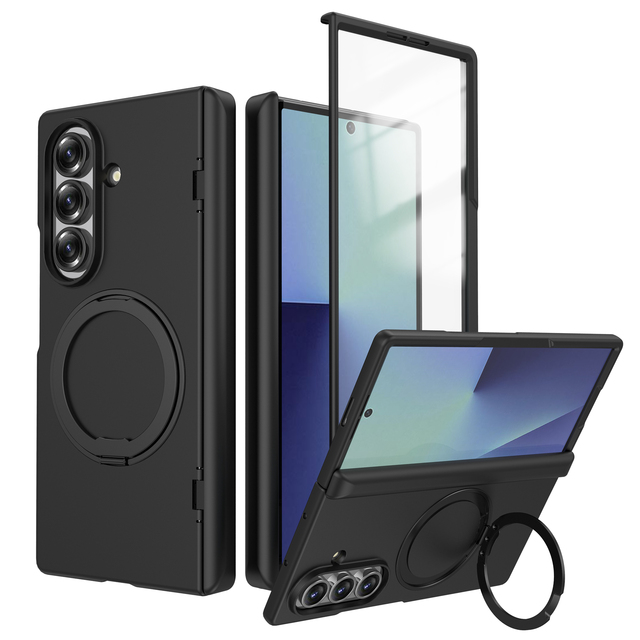 Wholesale Case for Samsung Galaxy Z Fold 8, 360° Rotatable Ring Kickstand Full Hinge Cover Built-in Screen Protector