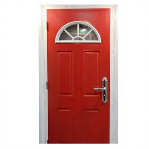 Porte d'entrée en acier à 4 panneaux avec verre demi-lune, porte extérieure battante, design traditionnel - Product Image 2