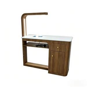 Table et chaises de salon de manucure en bois, finition peinture, simples et économiques, avec rangement simple et double couche, et aspirateur - Product Image 3