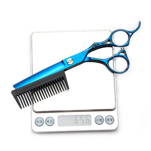 Hairdressing Scissors Set Blue Thinning Shears Professional Hair Styling Tools Metal Durable Flat Shears For Barbers And Salons - Product Image 2