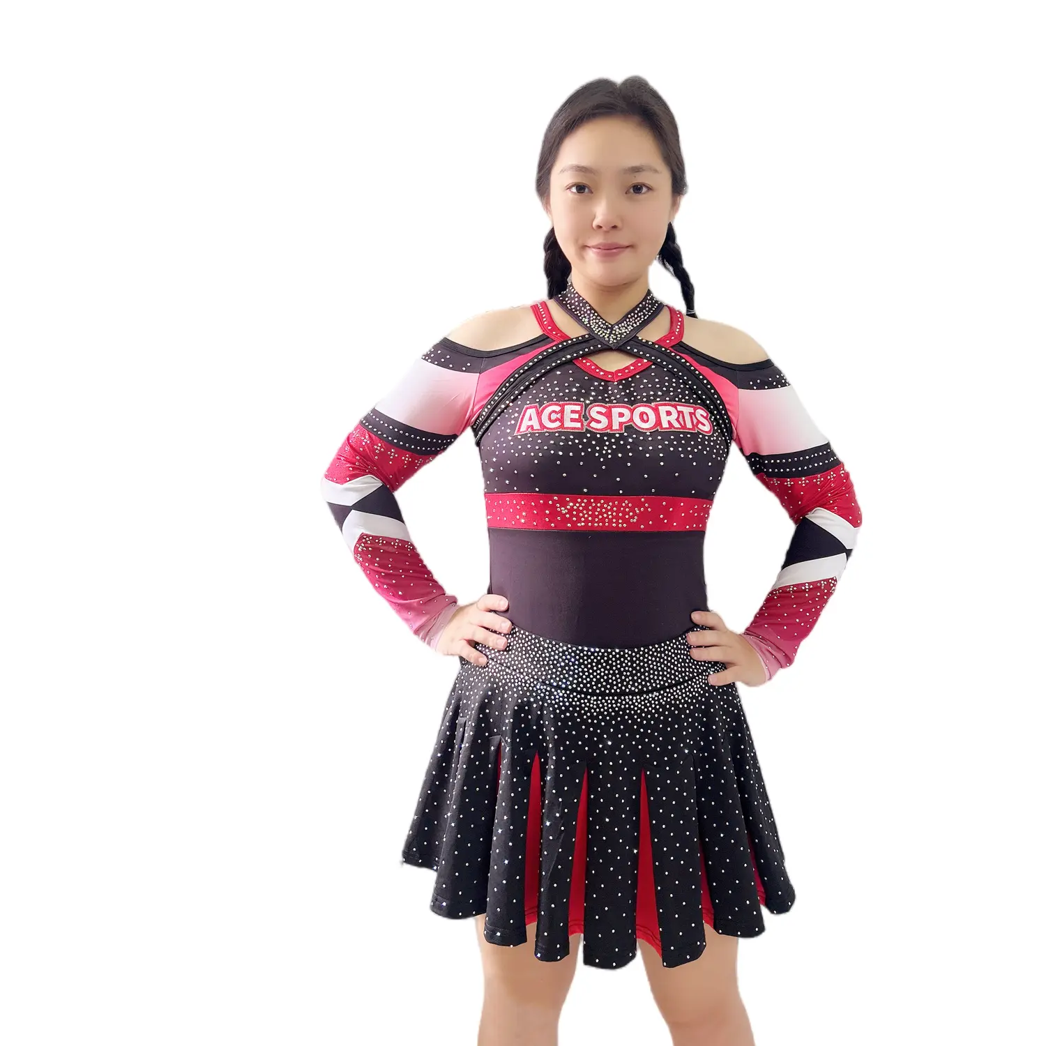 Rok lipit Cheer kualitas tinggi seragam pemandu sorak anak kostum pemandu sorak seragam pesta dansa gaun mewah