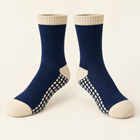 Chaussettes de football à semelle antidérapante, semelle zonée, couleur marine écru, ajustement pour bottes, en Spandex et Nylon, avec embout renforcé, logo personnalisé