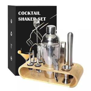 Profesyonel Barware araçları ahşap standı çantası barmen seti Bar aksesuarları Jigger kokteyl çalkalayıcı seti Mini kokteyl Shakers