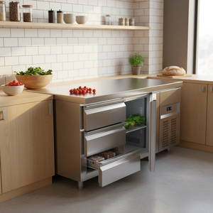 Frigorifero <span class=keywords><strong>da</strong></span> Lavoro Sottobanco per Cucina Commerciale in Acciaio Inox, Tavolo Refrigerato Raffreddato ad Aria con 3 <span class=keywords><strong>Cassetti</strong></span> per Ristorante - Product Image 4