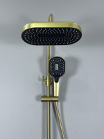 Ensemble de douche de luxe en or brossé avec étagère de rangement, robinet de douche 3 fonctions en laiton pour projets hôteliers et salles de bain