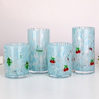 Autocollants 3D personnalisés soufflés à la main avec motifs de dessins animés pour verres en verre sodocalcique de style européen, avec des points bleus créatifs