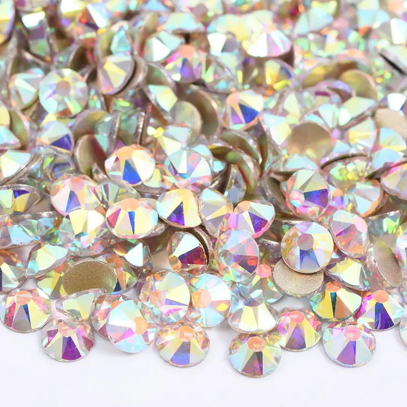 High Quality 16 Cut Facets ss6 ss12 ss16 ss20 ss30 Non Hot Fix Strass Nail Stones Flatback Glass Crystal AB Rhinestone