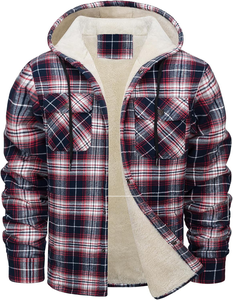 Chaqueta <span class=keywords><strong>de</strong></span> algodón a <span class=keywords><strong>cuadros</strong></span> acolchada para hombre con logotipo personalizado, forro polar Sherpa, con capucha, estilo franela, chaqueta <span class=keywords><strong>de</strong></span> invierno con cremallera completa - Product Image 3
