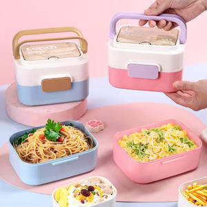 Boîte à lunch rectangulaire colorée et portable avec couvercle en plastique pour les employés de bureau et les étudiants, micro-ondable, double couche, grande capacité - Product Image 2
