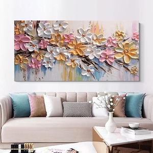 لوحة زيتية تجريدية مرسومة يدويًا لزهور على قماش مع إطار أسود للديكور المنزلي الحديث واستخدام الفنادق مصنوعة من الكريستال - Product Image 2