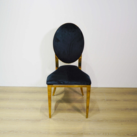 Chaise de salle à manger de luxe en acier inoxydable doré, portable, ronde, à motif abstrait, avec dossier en velours noir, pour salon, mariage, banquet, hôtel