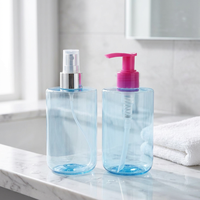 Bouteille ronde Boston de 500 ml pour lavage des mains, bouteille transparente en PET pour savon liquide avec pompe à interrupteur, récipient cosmétique liquide rechargeable
