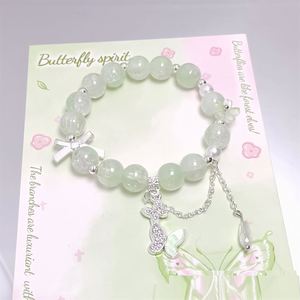 Pulsera de cuentas de cristal esmaltado con dije de mariposa y efecto de goteo de aceite, pulsera de cuentas de cristal craquelado estilo palomitas de maíz de fantasía - Product Image 6