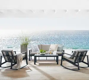 Luxury Design Outdoor Patio Furniture Aluminium Metal Chic Slatted Rocking Sofa Chairs Set
