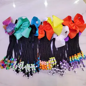 Coda di cavallo intrecciata per bambini da 8 pollici con perline e papillon con logo personalizzato con estremità ricci e farfalla