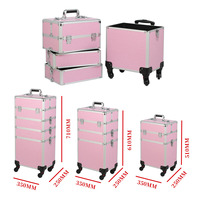 Trolley de Maquillage Roulant Grande Capacité 4-en-1 avec Roues Pivotantes Verrouillables – Valise de Salon/Barbier et Chariot de Voyage