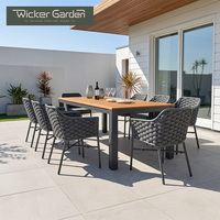Juego de Mesa de Comedor para Exterior Personalizado de 6-8 Plazas, Venta al por Mayor, Tablero de Madera de Teca WPC, Muebles de Jardín de Aluminio