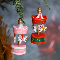 SW-606 Décoration de Noël en bois, mini pendentif cheval de carrousel vintage à suspendre pour anniversaire et Noël